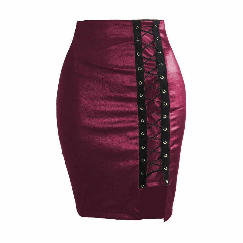 Faux leather mini skirt with lace-up front 3 S