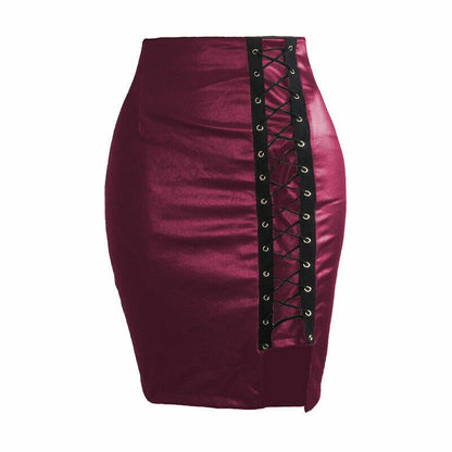 Faux leather mini skirt with lace-up front 3 S