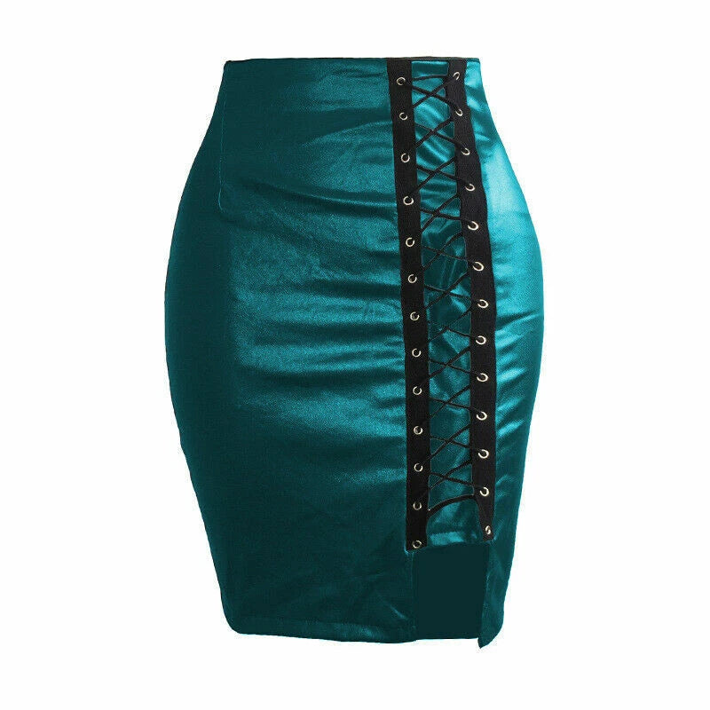 Faux leather mini skirt with lace-up front 4 S