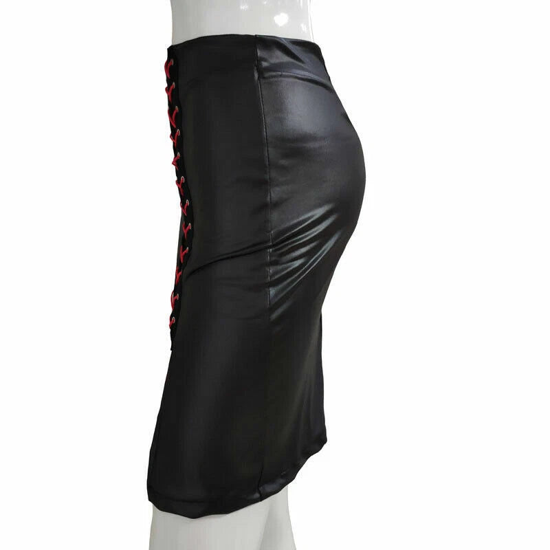 Faux leather mini skirt with lace-up front