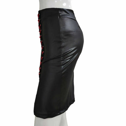 Faux leather mini skirt with lace-up front