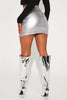 Metallic faux leather mini skirt women high waist