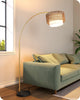 Gold Arched Boho Floor Lamp with Rattan Shade