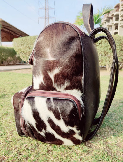 Cowhide Knapsack For Backpacking Tricolor