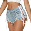 High Waist Lace-Up Ripped Mini Denim Shorts