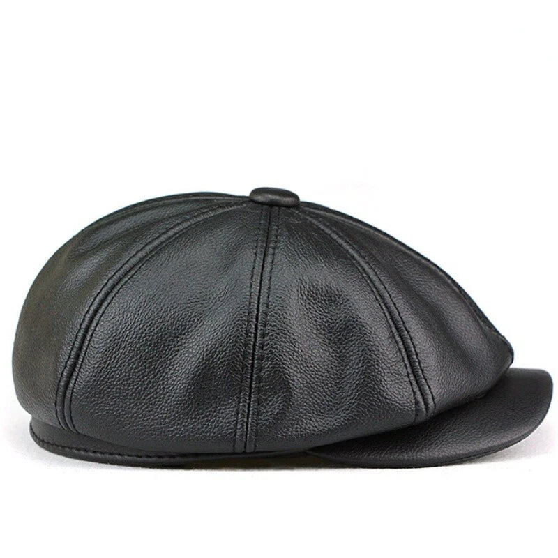 Leather baker boy cap for men Gatsby eight-panel style