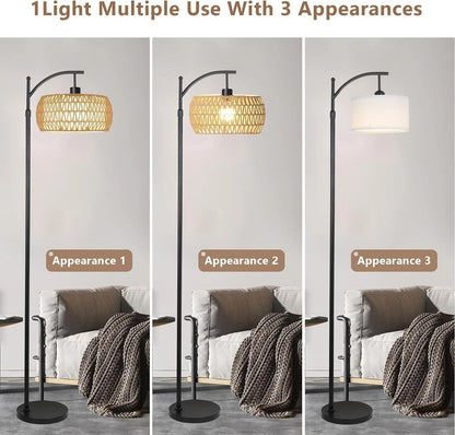 Rattan Arc Floor Standing Lamp for Living Room