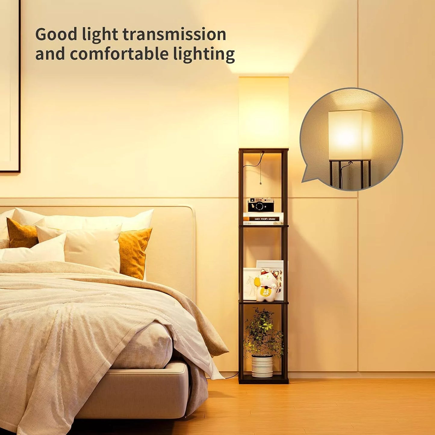 Corner Standing Lamp with Storage for Bedroom & Living Room
