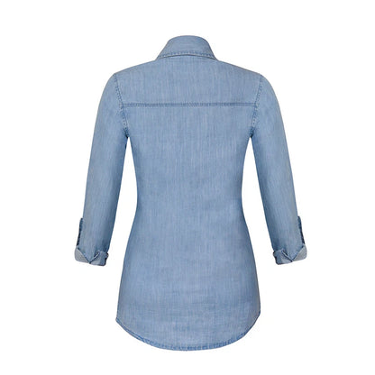 Light Blue Button-Up Women Denim Shirt