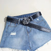 Women's studded black leather belt for jeans
