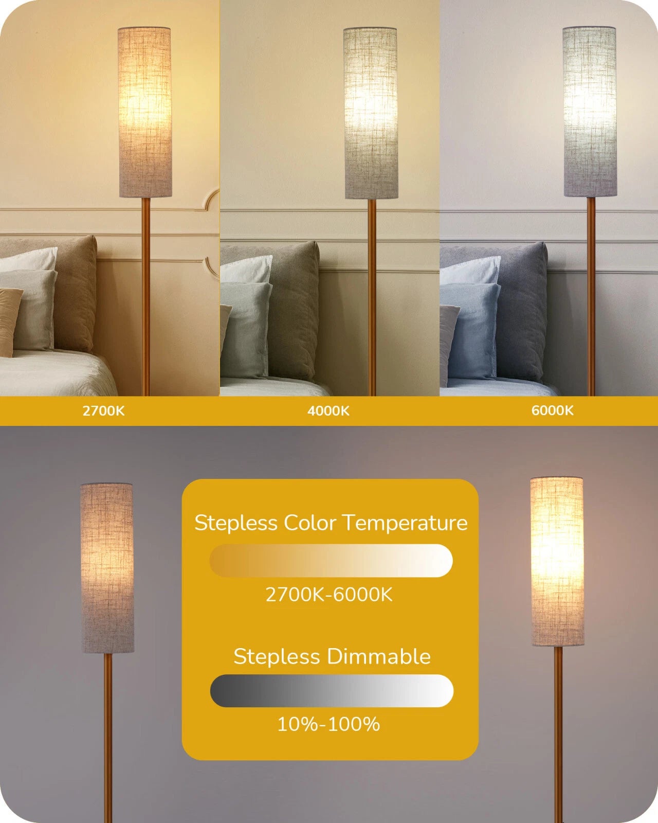 Corner Reading Floor Lamp with Remote Gold Standing Light