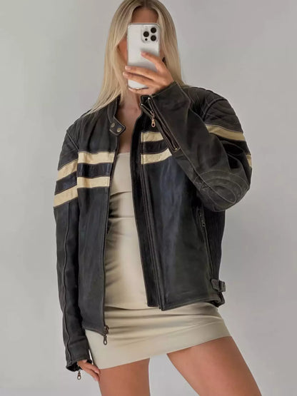 Oversize Leather Jacket Women's Bomber