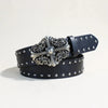 Women's studded black leather belt for jeans
