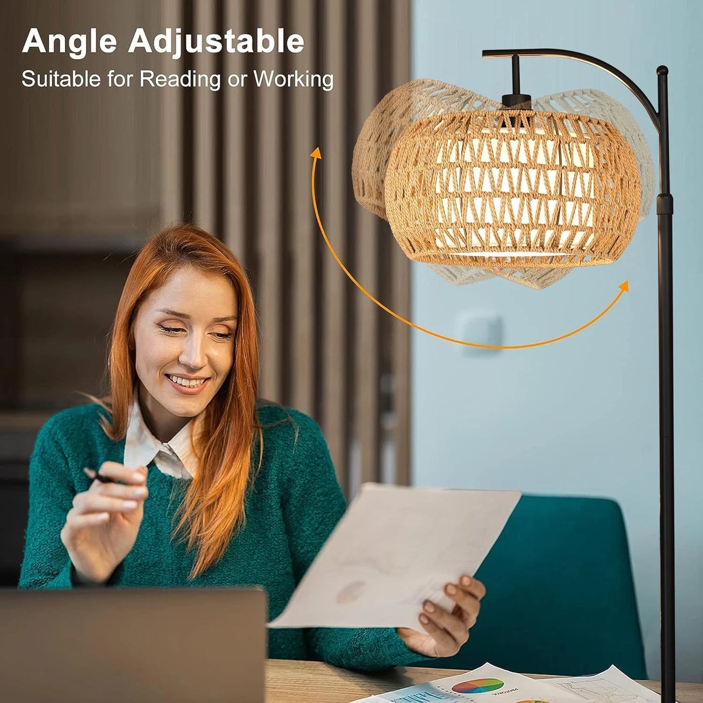 Rattan Arc Floor Standing Lamp for Living Room