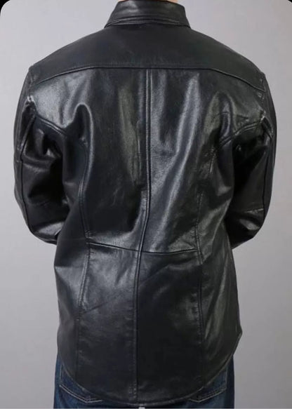 black leather shirt long sleeve