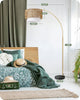 Gold Arched Boho Floor Lamp with Rattan Shade