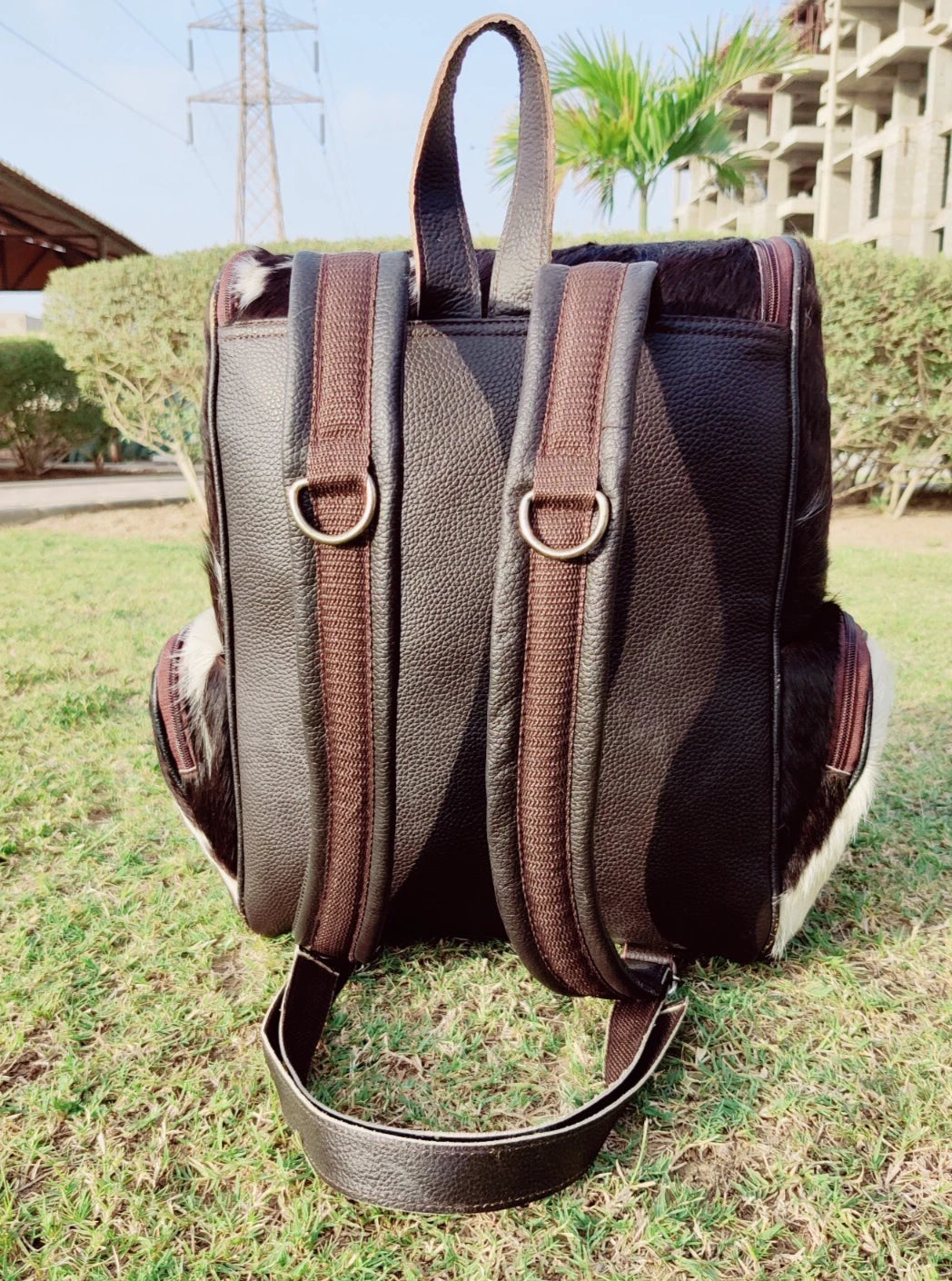 Cowhide Knapsack For Backpacking Tricolor
