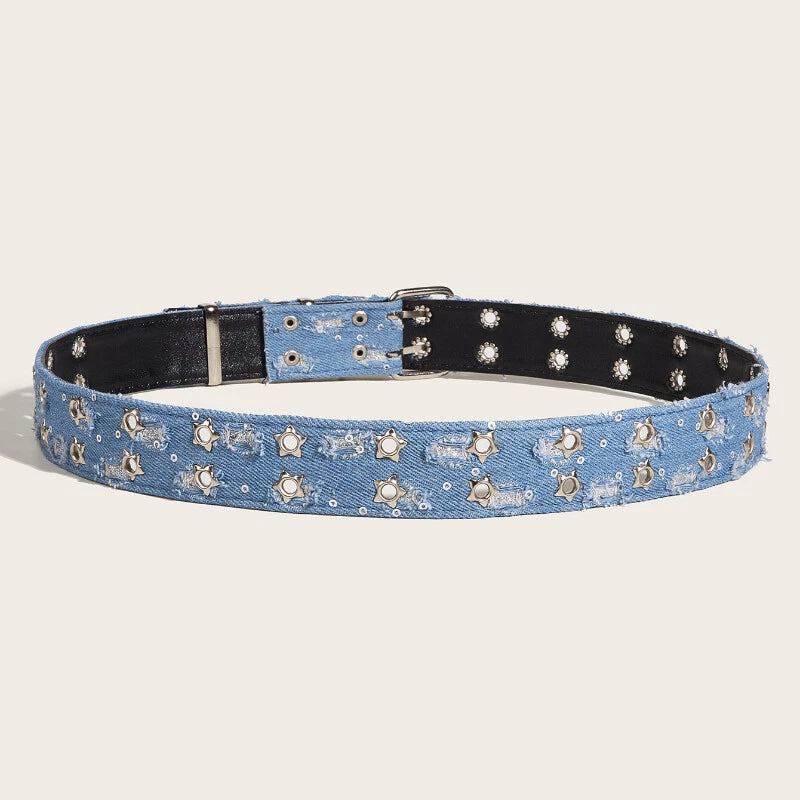 Distressed Double Grommet Denim Belt