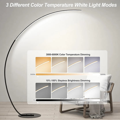 Black Arc Floor Lamp Modern Curved LED Light