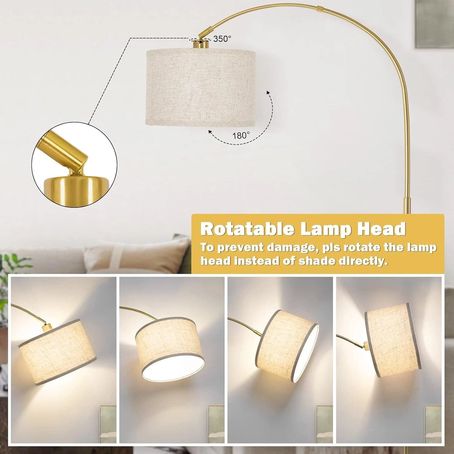Curved Standing Gold Arc Lamp for Living Room