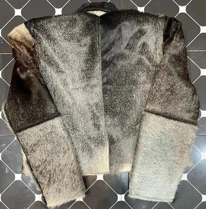 Women’s Hair-On Cowhide Grey Leather Jacket