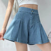 Wide Leg Pleated Women Denim Shorts