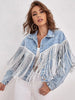 Light Wash Cropped Jean Jacket with Tassel Detail