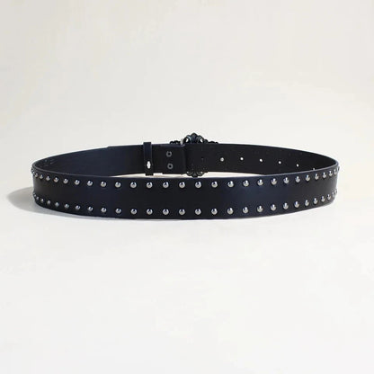 Women's studded black leather belt for jeans