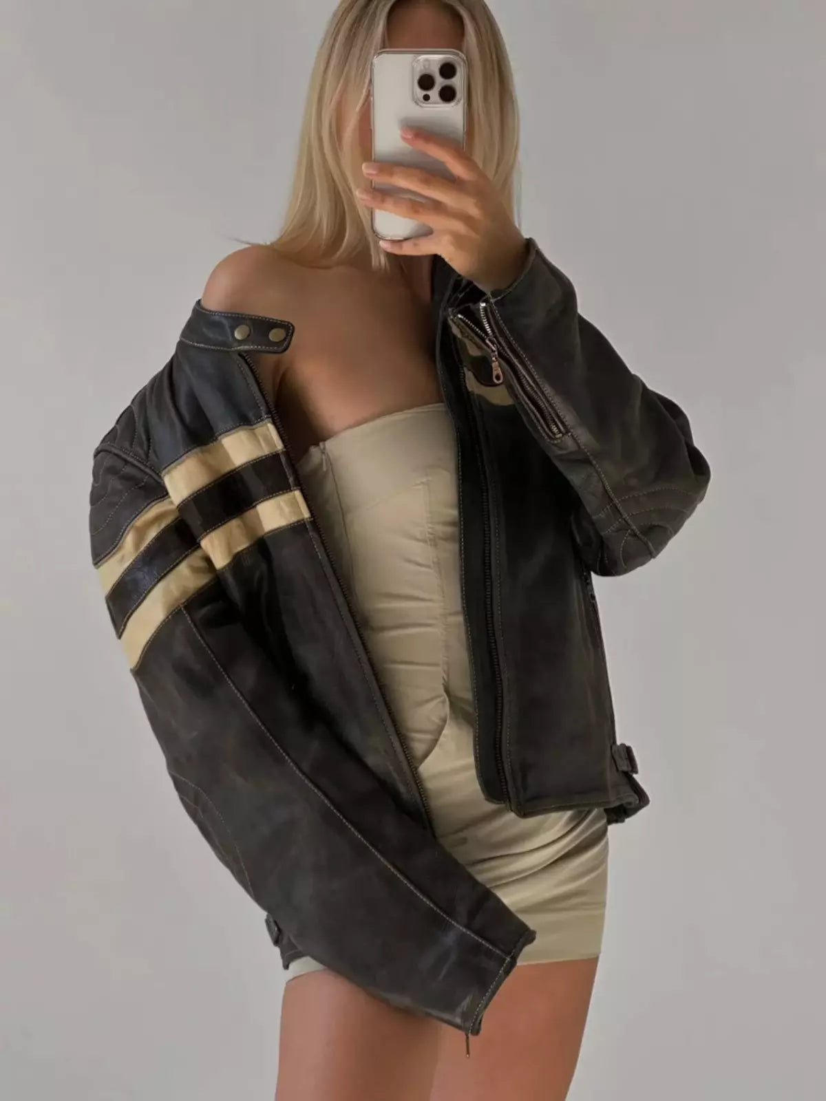 Oversize Leather Jacket Women's Bomber