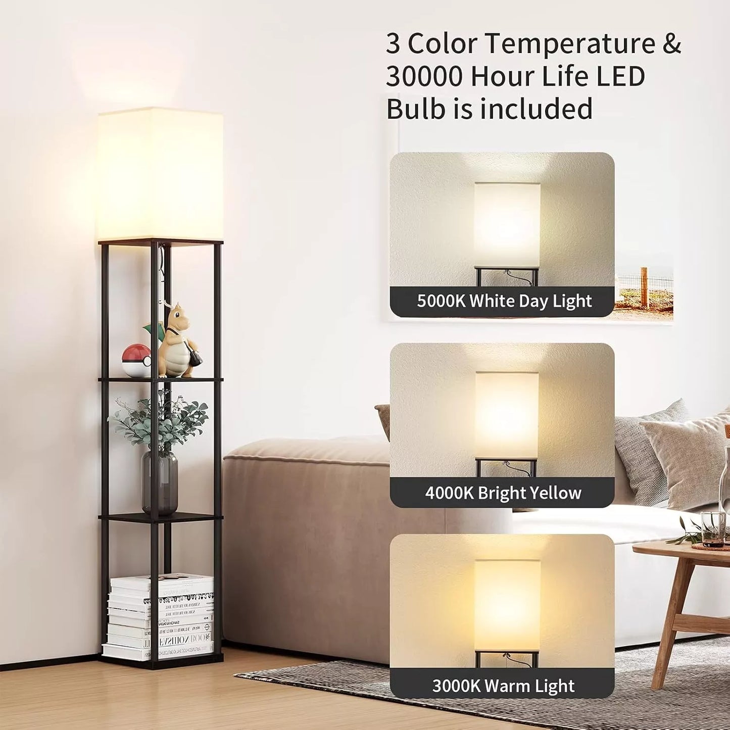 Corner Standing Lamp with Storage for Bedroom & Living Room