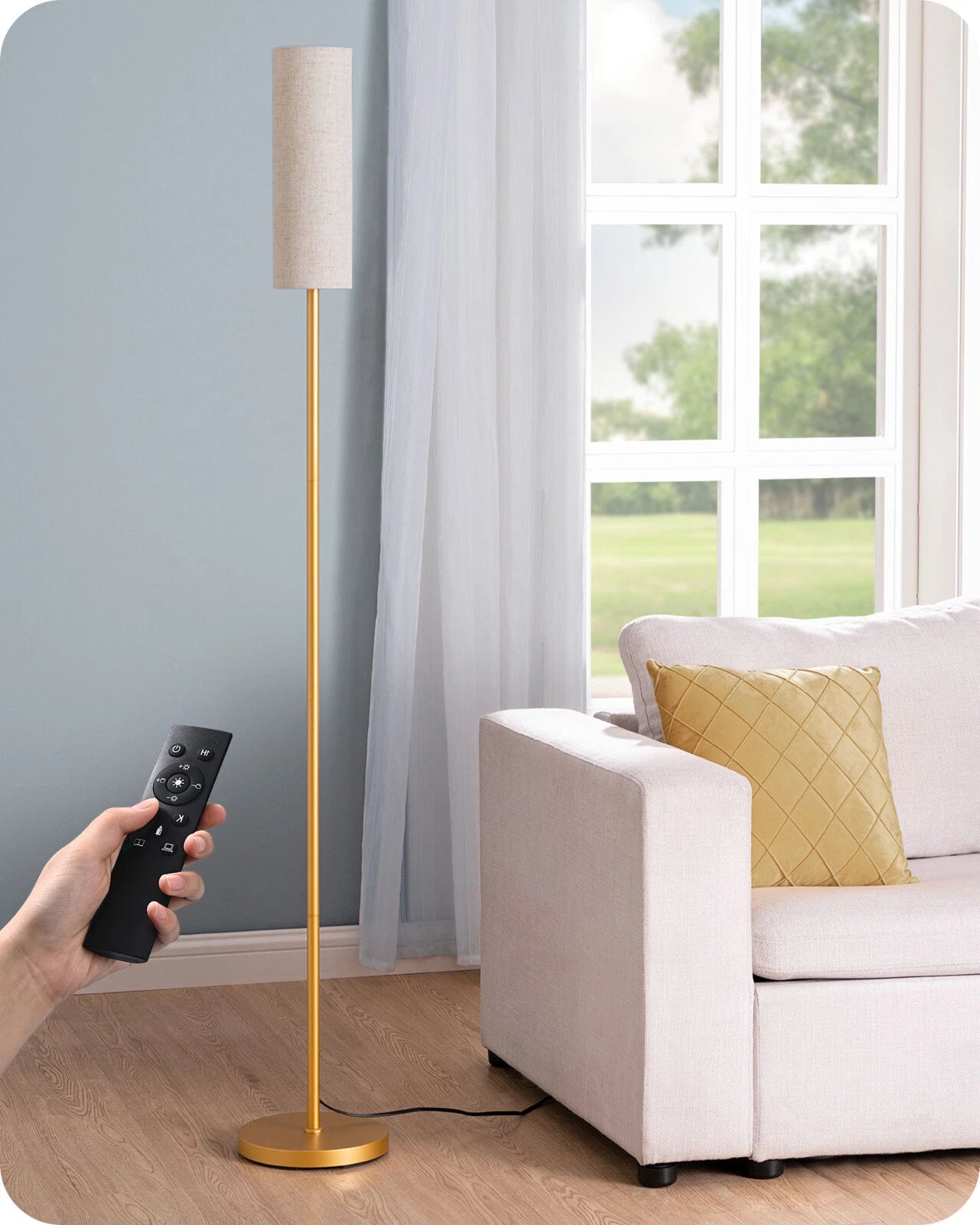 Corner Reading Floor Lamp with Remote Gold Standing Light