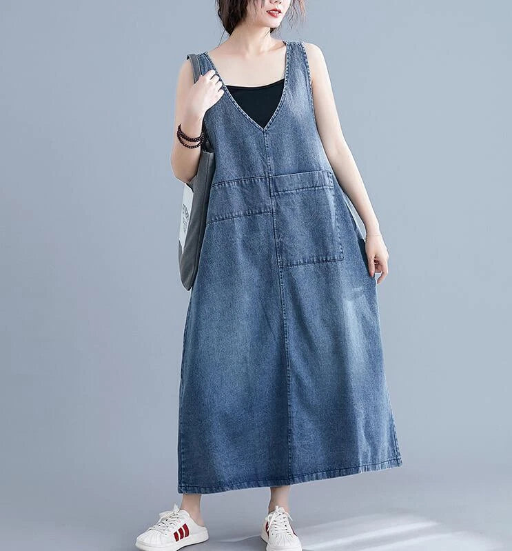 Baggy denim overall dress for women