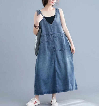 Baggy denim overall dress for women