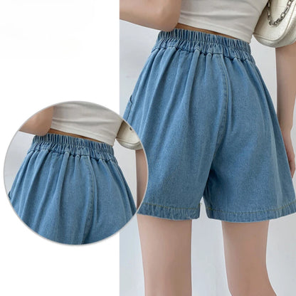 Wide Leg Pleated Women Denim Shorts