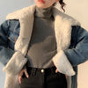 Oversized Faux Fur Lined Denim Jacket for Women
