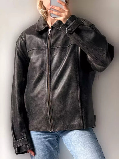 Leather Bomber Oversized Jacket Women