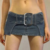 Blue jean mini skirt with silver buckle belt
