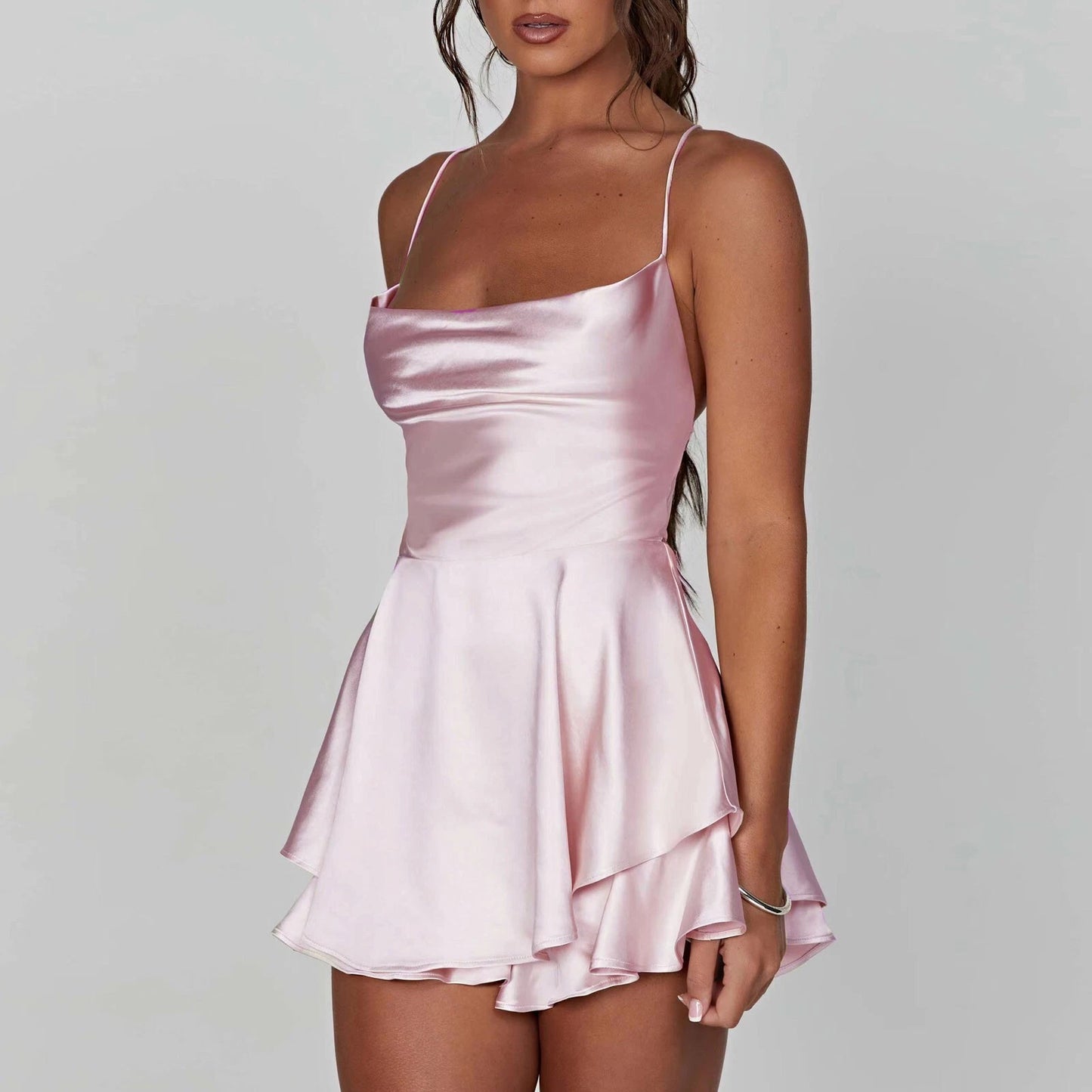 Satin Silk Women Cami Playsuit Dress Mini Romper for Summer