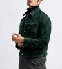 Men’s Dark Green Suede Trucker Jacket Matte Finish