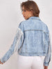 Light Wash Cropped Jean Jacket with Tassel Detail