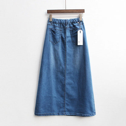 Blue High Waist Long Denim Maxi Skirt for Women