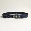 Women's studded black leather belt for jeans
