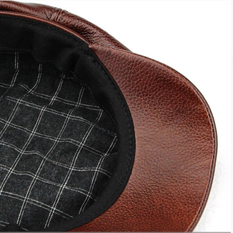 Leather baker boy cap for men Gatsby eight-panel style