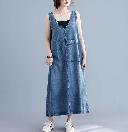 Baggy denim overall dress for women