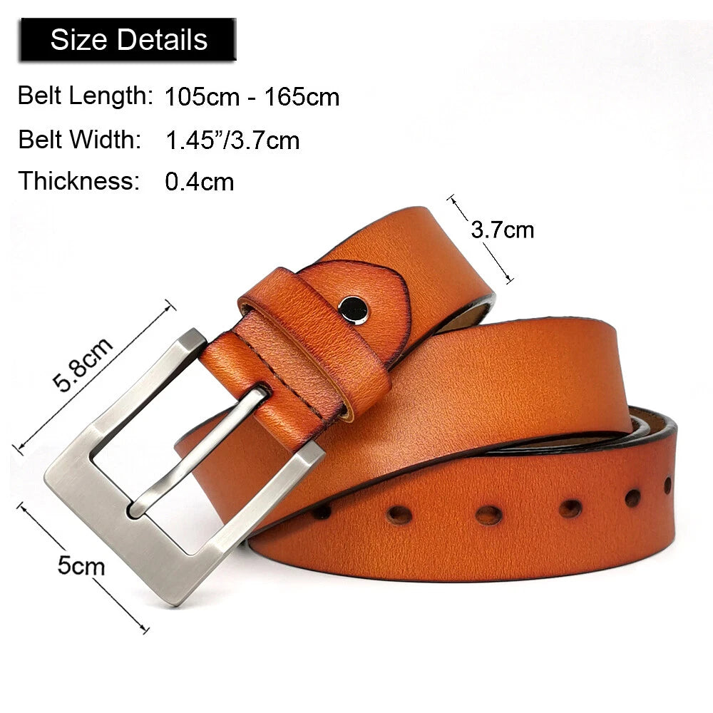 Handmade Brown Leather Belt for Men Classic Buckle