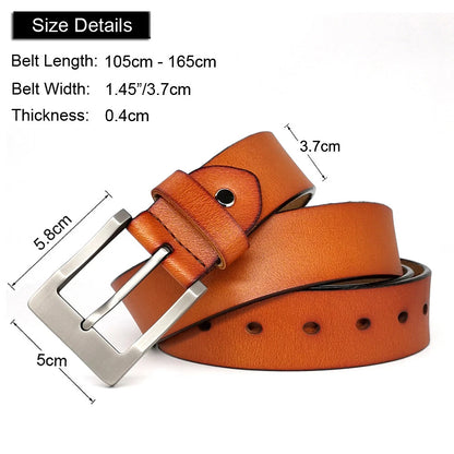 Handmade Brown Leather Belt for Men Classic Buckle