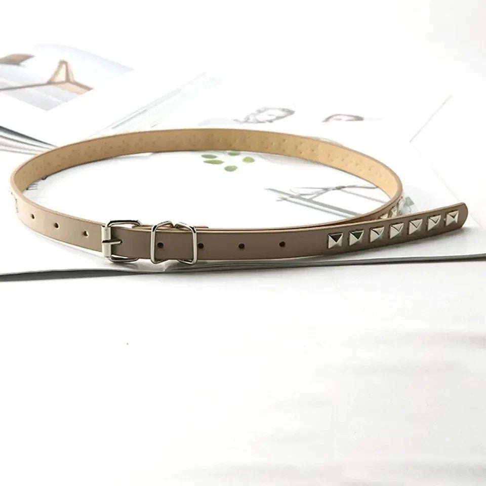 Women faux leather belt with metal studs