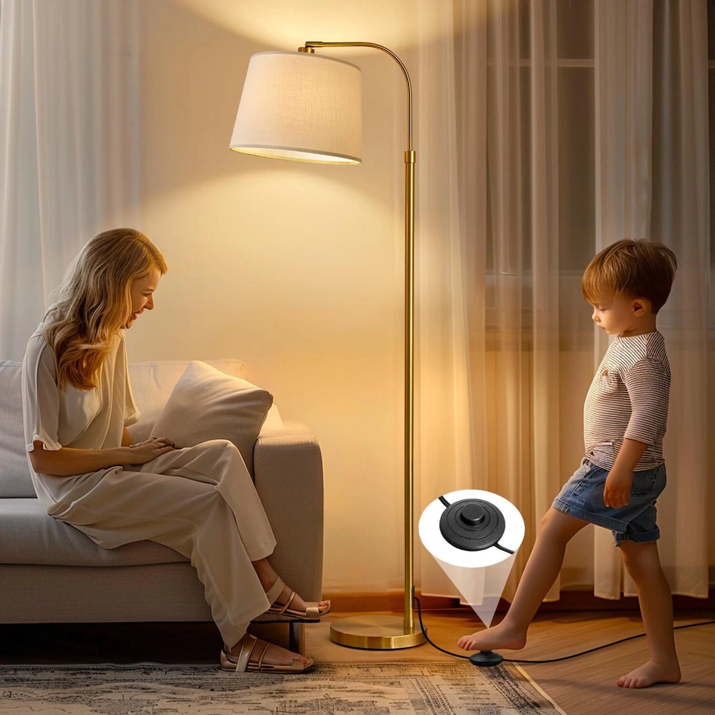Modern Arc Curved Standing Lamp for Living Room and Bedroom