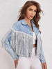 Light Wash Cropped Jean Jacket with Tassel Detail