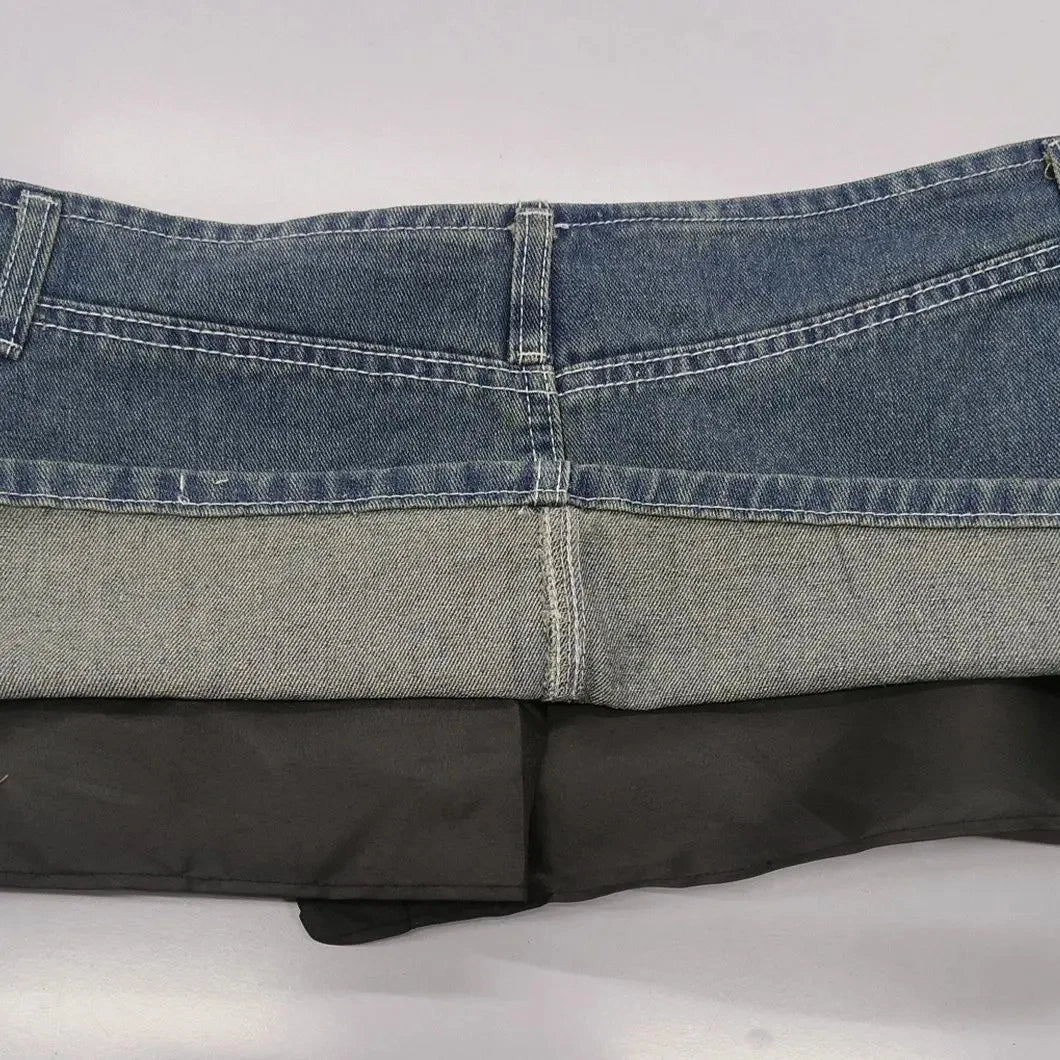 Blue jean mini skirt with silver buckle belt